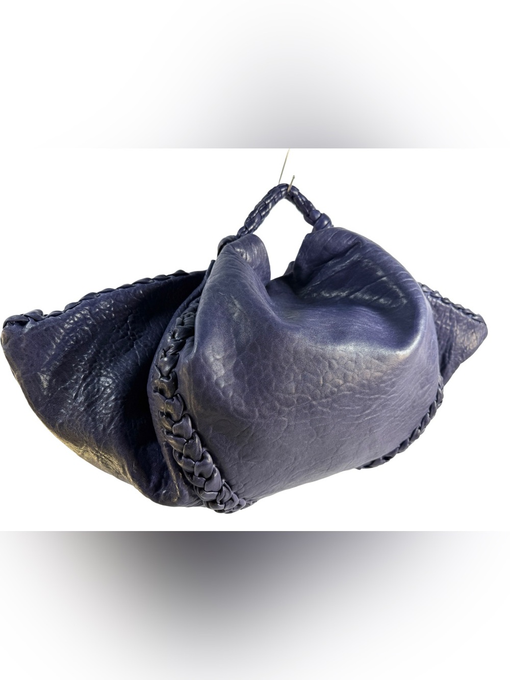 Falorini Laborse Braided-Trim Navy Leather Hobo Bag